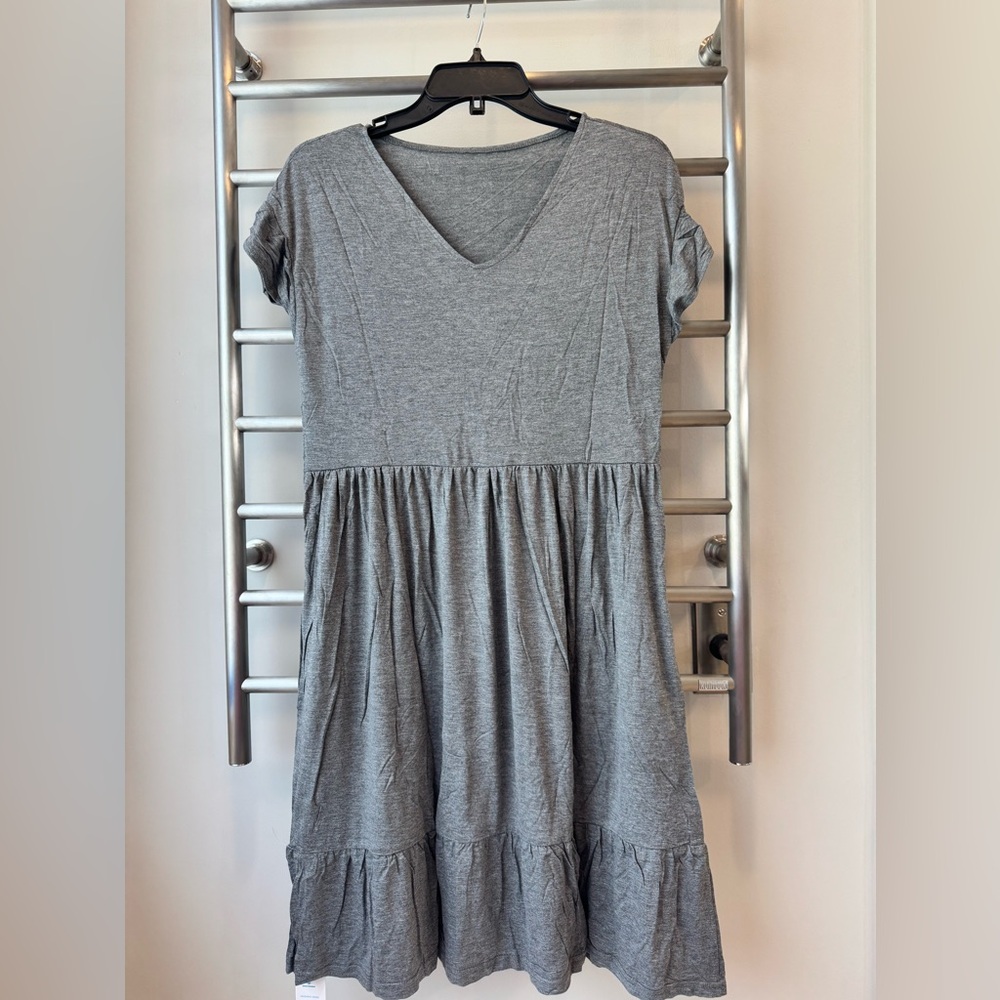 Gray V-Neck Women's Dress